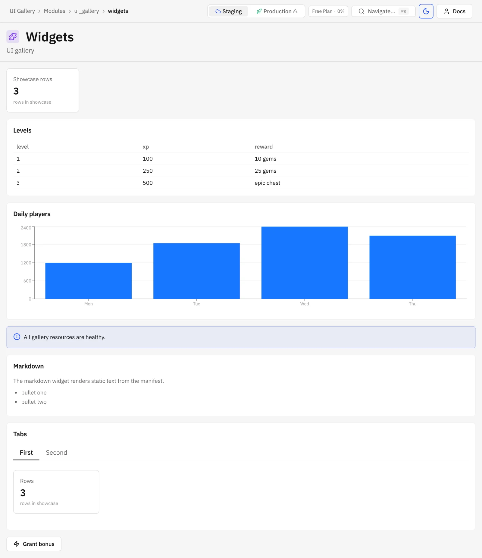 widget page